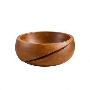 Tazón para Servir de Madera de Mango con Acabado en Nogal, Resistente, con Centro Redondeado y Ranura Diagonal Esculpida - Product Image 1