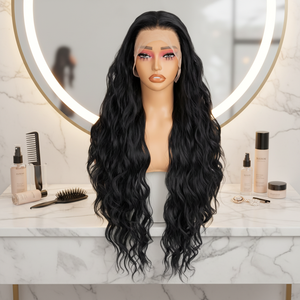 วิกผมคุณภาพสูง 13*4 แบบผูกด้วยมือ ด้านหน้าเป็นผ้าลูกไม้ สีดำ <span class=keywords><strong>ผม</strong></span>ยาวตรง/หยิก แสกได้ตามต้องการ มี<span class=keywords><strong>หน้าม้า</strong></span> ปริมาณ<span class=keywords><strong>ผม</strong></span>มาก สวมใส่ง่าย - Product Image 5