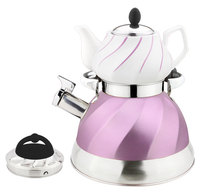 Bouilloire à sifflet classique en acier inoxydable non électrique, théière combinée, double bouilloire, compatible gaz et induction, Aubergine