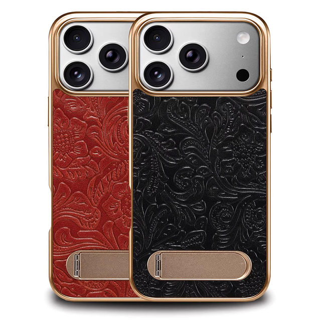 Luxury Flower Pattern Embossed PU Leather Magnetic Wireless Charging Phone Case for iPhone 17 Pro Max 16 with Stand Kickstand