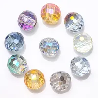 Manik-manik Kaca Bulat Bersegi untuk Membuat Perhiasan 14Mm Manik-manik Kristal Simetris untuk Dekorasi Kalung Aksesori DIY 10 Buah/Tas