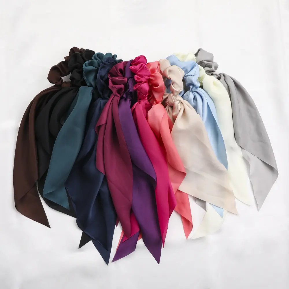 Fashion Summer Spring Neck Scarves Accessories Colorful Square Silk Elastic Hair Bands For Women