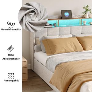 Design elegante e accogliente della testiera <span class=keywords><strong>imbottita</strong></span>, <span class=keywords><strong>letto</strong></span> a LED: scaffalature per testiera + ambiente RGB + deposito sotto il <span class=keywords><strong>letto</strong></span> - Product Image 6