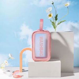 Wholesale Custom Logo Transparent Wash Clear Waterproof <b>Make</b> <b>up</b> Pouch Cosmetic Zipper Durable Toiletry <b>Bag</b> With Handle - Product Image 4