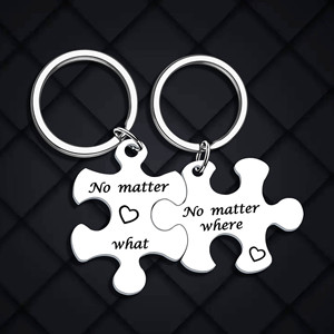 Anpassbarer und kreativer Paars chl üssel bund mit niedlichem Edelstahl-Schlüssel bund mit graviertem <span class=keywords><strong>Text</strong></span> - Product Image 4