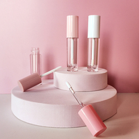 Tube de brillant à lèvres transparent avec capuchon à vis en plastique de 5 ml, sérigraphie/estampage à chaud, couvercle or rose, vente en gros d'usine