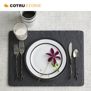 Tablas de charcutería cuadradas con patrón personalizado de alta calidad, bandeja de comida de pizarra negra, plato de cocina para servir para el hogar, cocina, cubiertos de Hotel - Product Image 4