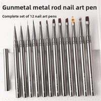 Ensemble de 12 pinceaux à ongles professionnels en métal pour nail art, pinceaux de précision pour gel et détails, pour salons de manucure