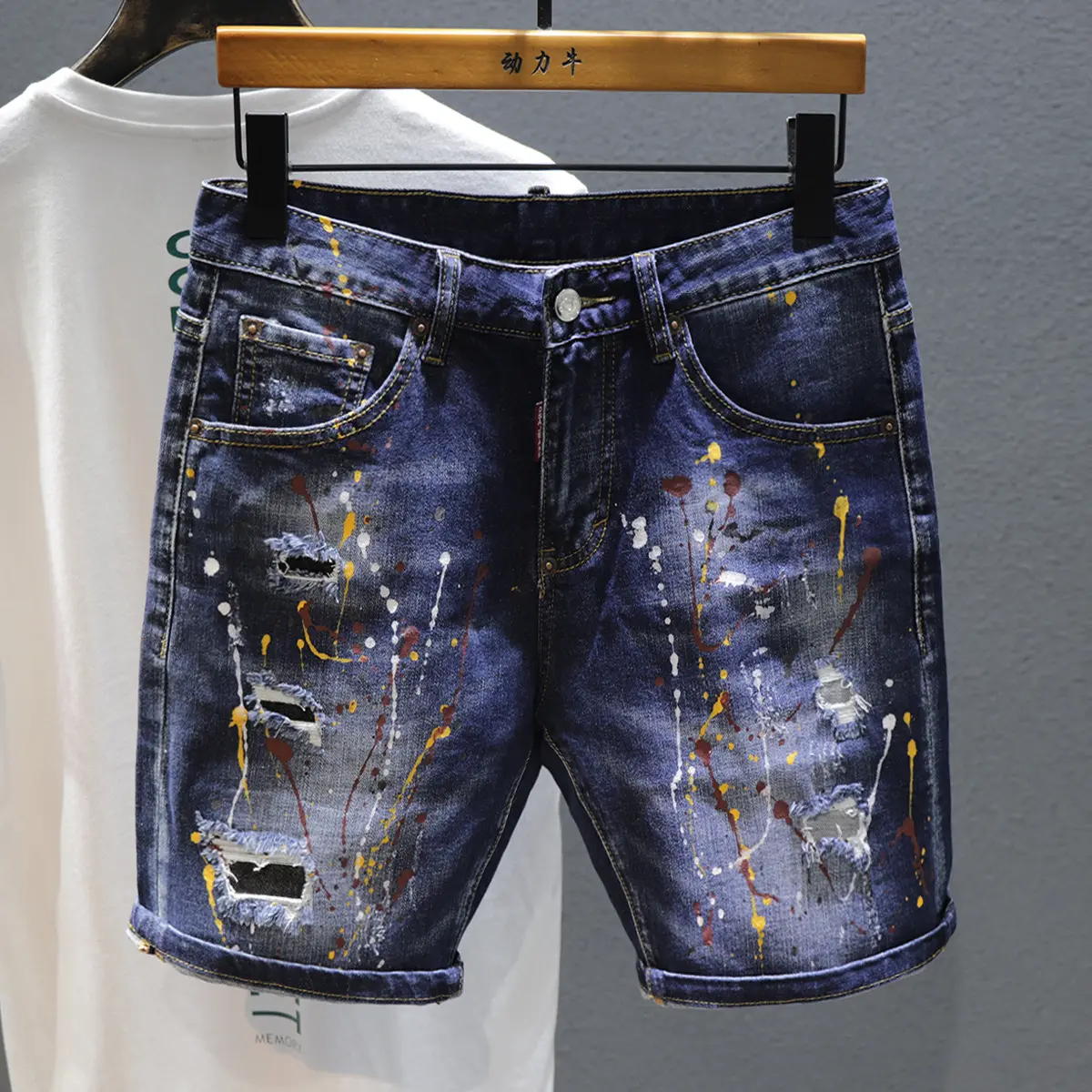 Drop Shipping Fashion Ripped Hole Patch Summer Short Jeans Men 2022 Korean Casual Men's Loose Cropped Baggy Denim jeans Shorts