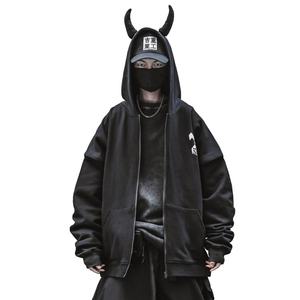 Wholesale Custom New Design <b>Full</b> <b>Zip</b> <b>up</b> <b>Hoodie</b> With Horns Devil Horn <b>Hoodie</b> Men Blank Fleece Fitness Horn <b>Hoodie</b> - Product Image 1