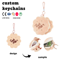 Porte-clés OEM en peluche douce en forme de biscuits, porte-monnaie 2-en-1, pochette en peluche brodée, porte-clés portefeuille en peluche, cadeau breloque