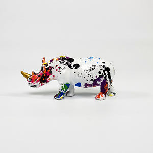 Modern Creative Small Animal Ornament Colorful Resin <strong>Rhino</strong> <strong>Statue</strong> for Home Decor Water Transfer Printing <strong>Statue</strong> - Product Image 3