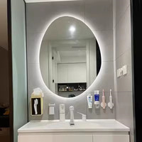 Miroir intelligent Bluetooth mural décoratif en argent moderne, de forme irrégulière, avec éclairage LED, pour salle de bain, lavabo cosmétique
