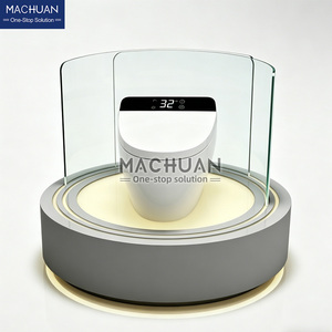 Plataforma de Exhibición de WC Redonda Independiente con Luz LED Integrada y Protector de Vidrio para Pruebas de Inodoros Inteligentes en Áreas Comerciales - Product Image 1