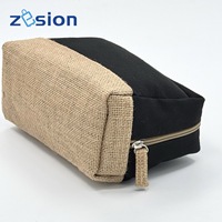 Pochette d'accessoires de voyage pour femmes Jute Canvas Trolley Trousse de maquillage avec fermeture à glissière pour Cubes d'emballage et stockage de cosmétiques Lifestyle
