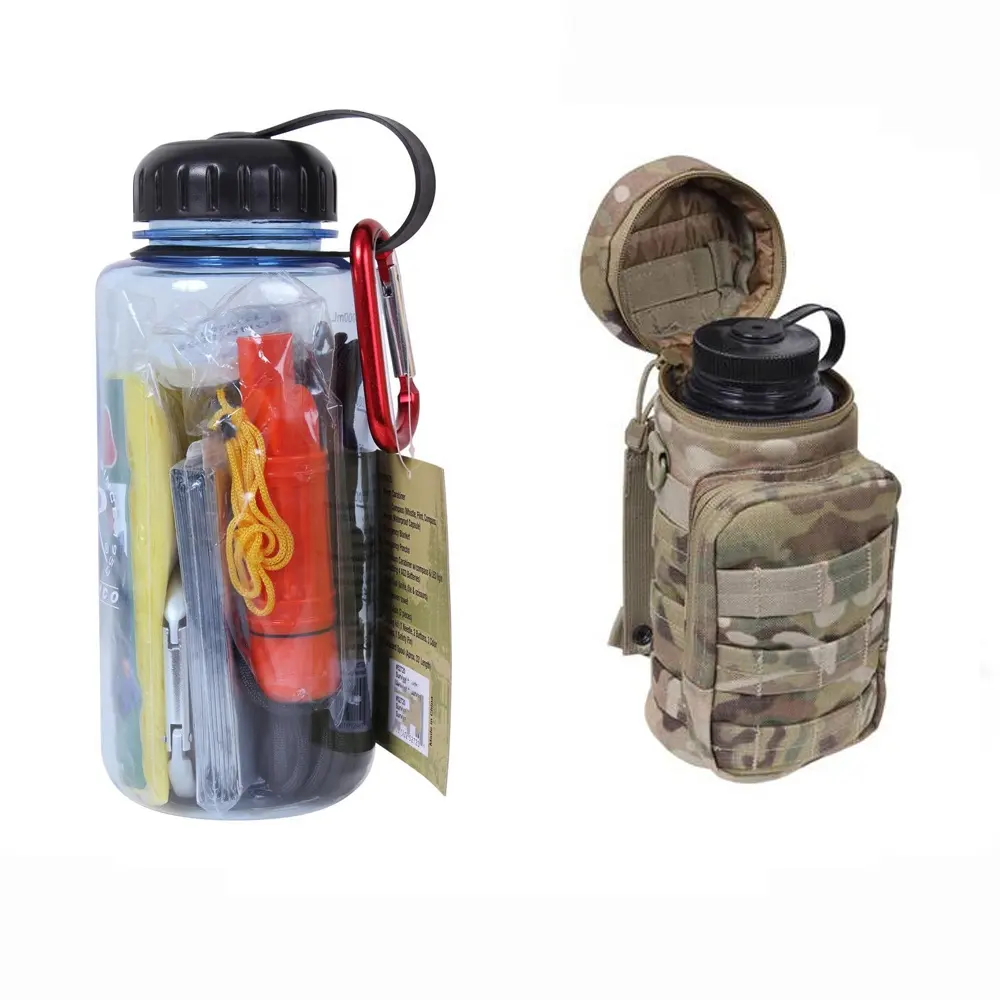 Wholesale climbing tactical multi tools outdoor water retaining bottle emergency first aid survival kit gear sola with carabiner