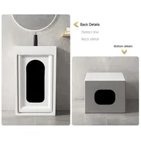Lavabo sur pied en céramique intégré avec support de robinet monotrou, design moderne pour salle de bain