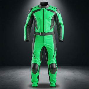 Traje de Motociclismo de Cuero Verde y Negro, Equipo de Protección Completo para Motociclistas - Product Image 1
