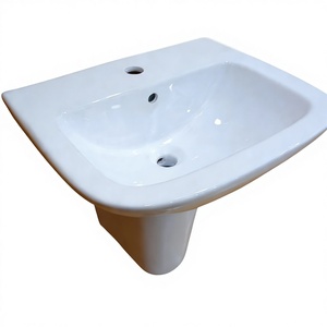 Lavabo mural carré en céramique <span class=keywords><strong>blanc</strong></span> moderne, semi-piedestal, à trou unique, petit et compact, pour salle de bain et toilettes, ensemble combiné pour la maison - Product Image 4