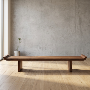 Banco Oriental Moderno de Madera de Teca con Diseño de Extremos en Forma de Pagoda - Product Image 1