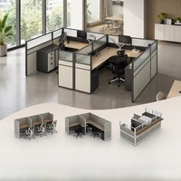 Système de poste de travail moderne en bois, bureau informatique convertible avec panneaux d'intimité et tiroirs de classement pour espaces commerciaux