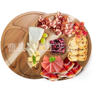 Plateau de service rond en bois d'acacia de 12 pouces avec compartiments pour fromage, viande, fruits, légumes et pain - Product Image 2