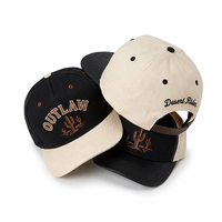 Casquette de baseball western en cuir beige à deux tons avec broderie vintage Cactus du désert et bordure en coton