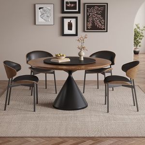 Table à manger ronde en bois massif, style rétro français, adaptée aux petits ménages, avec un <span class=keywords><strong>plateau</strong></span> rotatif en marbre - Product Image 1