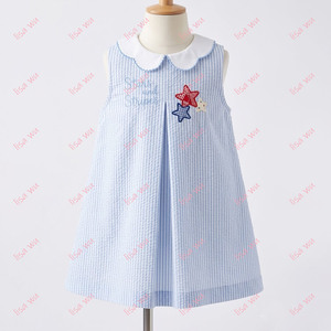 Abito da festa per bambina con colletto a conchiglia in seersucker personalizzato, per neonati, primavera estate, con monogramma, per il 4 luglio - Product Image 4