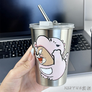 แก้วหลอดดูดสแตนเลสทอมแอนด์เจอร์รี่พร้อมฝาปิด ทนทานต่อการตกกระแทก สำหรับเด็ก ใช้ในบ้าน - Product Image 3