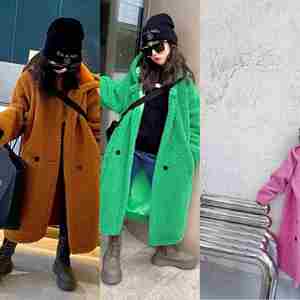 Veste en laine pour bébé et enfant, marron vert uni, automne-hiver 2021, manteau long pour fillette, vêtements en fourrure, M21231087 - Product Image 2