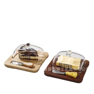 Plato de mantequilla de madera rectangular con tapa para almacenamiento en la cocina, plato para queso, para uso en fiestas - Product Image 5