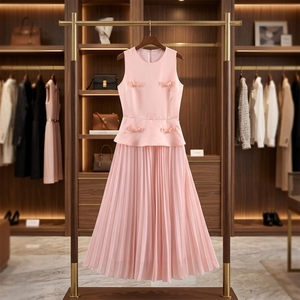 Abiti Lunghi da Donna Senza Maniche, Collo Tondo, Tinta Unita, Traspiranti, in Tessuto, Colore <span class=keywords><strong>Rosa</strong></span>, Casual, per Primavera, Estate e Autunno - Product Image 4