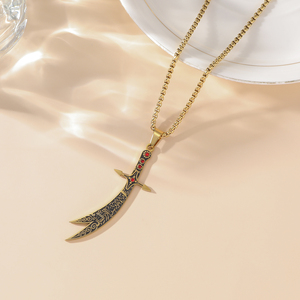 Collana con Ciondolo a Forma di Spada Scimitar <span class=keywords><strong>Zulfiqar</strong></span> Ali Gem, Gioielli Islamici Arabi in Acciaio Inossidabile PVD, Moda Musulmana, Vendita all'Ingrosso per Eid - Product Image 2