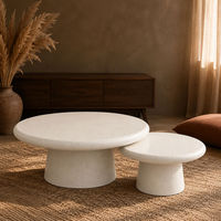 Ensemble de 2 tables basses en micro-ciment, rondes, à base de piédestal, en MDF, pour salon, style moderne minimaliste, meubles de table basse