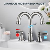 Ensemble de douche en acier inoxydable nickel brossé à 3 trous de 8 pouces avec 2 poignées, montage sur comptoir, robinet de lavabo de salle de bain en céramique