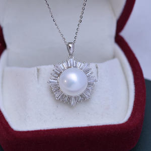 Zhuji <b>Edison</b> 12-13mm White Freshwater Round Pearl Pendant Necklace Strong <b>Light</b> Fine Flaws S925 Silver Jewelry - Product Image 4