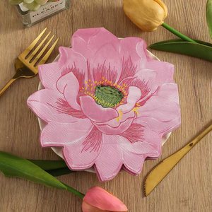 Lotus Flower Printed Paper Napkins 330mmx330mm For Wedding Home Party Use Disposable Serviettes - Product Image 1