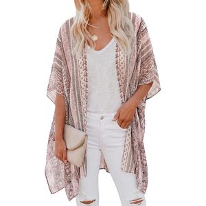<b>Summer</b> Kimono <b>Cardigan</b> For Women Boho Floral Short Sleeve Swimwear Cover Up Loose V Neck Beach Wear Light Weight Fashion Top - Product Image 1