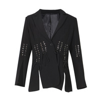 Blazer Pendek Wanita Slim Fit Satu Kancing, Jaket Jas Berlapis, Lapisan Katun, Cocok untuk Sehari-hari, Kantor, Formal, Lengan Panjang, Bahan Woven