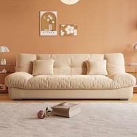Sofá Cama de Tela Cloud, Reclinable, Plegable, de Doble Uso, para Apartamentos Pequeños, Sala de Estar, Nuevo, Moderno, de Tres Plazas, en Línea Recta, Color Crema