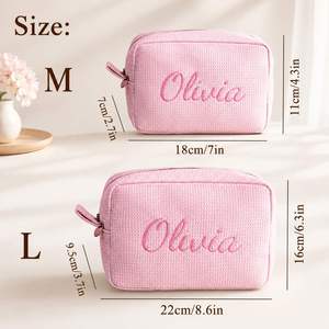 Custom Embroidered Cosmetic <b>Bag</b>, Waffle Toiletry <b>Bags</b>, Portable <b>Travel</b> <b>Makeup</b> Organizer, Gifts for Bridesmaid - Product Image 5