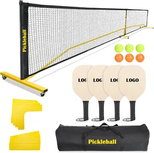 Foldable Pickleball Set Mini Tennis Net Portable Training Practice Pickleball Net with 4 Pickleball Paddles, 6 Pickle Ball