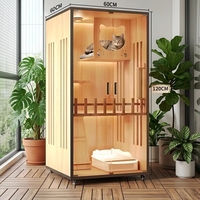 Maison pour chat d'intérieur moderne de luxe, multi-fonctions, grande capacité, en bois imperméable, avec porte en verre ventilée et griffoir, haute qualité