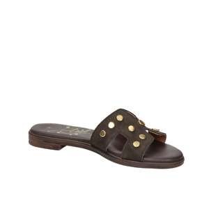 Ariel Women's <b>Flat</b> Slipper Brown 37 Low Heel 2 Cm Suede Stud Detail - Product Image 2