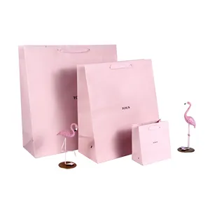 Paper Packaging Bags Recycled Gift Shopping Paper Bag China Supplier Custom Logo Pink Offset Printing Art Paper Shoes & Clothing