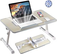 Meja Laptop Lipat Portabel Ergonomis, Meja Laptop untuk Tempat Tidur Dapat Dilipat dengan Kipas