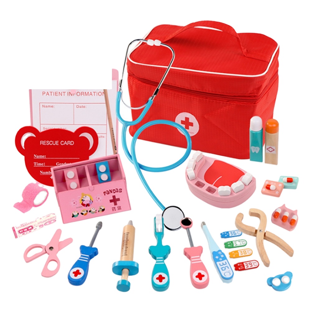 Розовая детская игрушка-врач для девочек, деревянный набор врачей, оптовая продажа