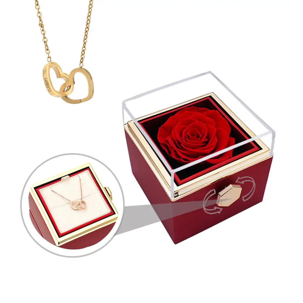 Caja giratoria con rosa, настоящая вращающаяся шкатулка для украшений с розами, вращающаяся на 360 градусов, сохраненная коробка с настоящими розовыми кольцами