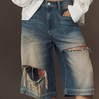 Shorts en jean déchirés Y2K personnalisés, lavés, amples, longueur genou, jorts délavés, vintage, coupe décontractée, shorts pour femmes